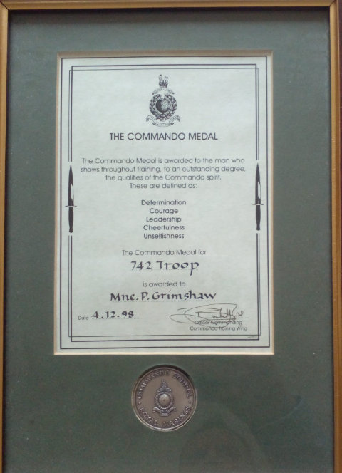 The Commando Medal awarded to Mne. P. Grimshaw, 742 Troop, 4 December 1998