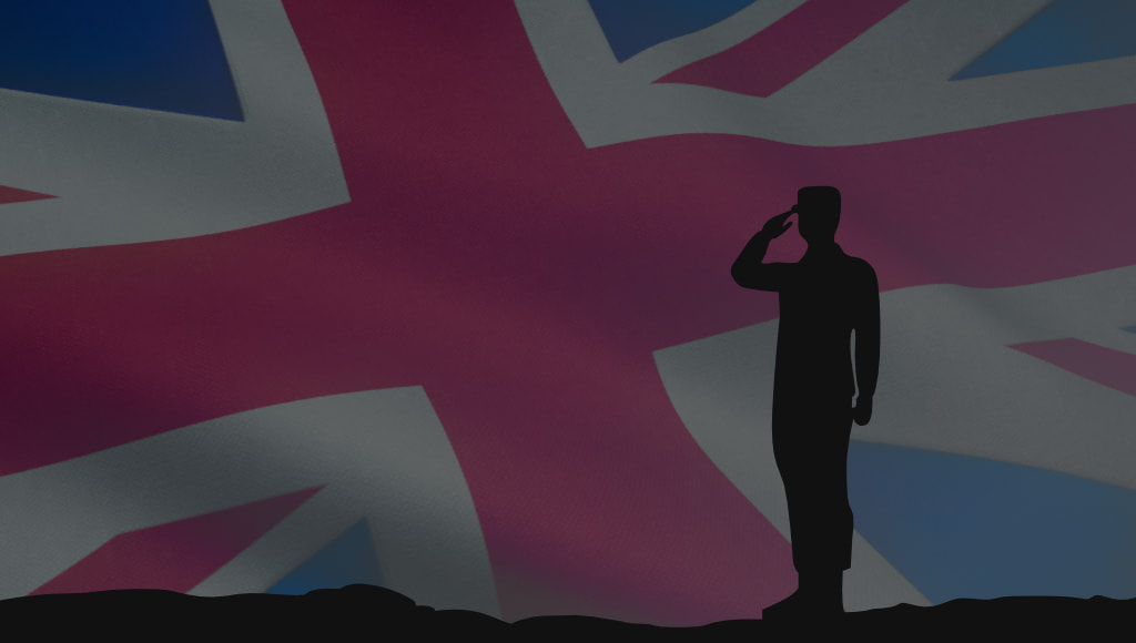 Soldier silhouette saluting at sunset